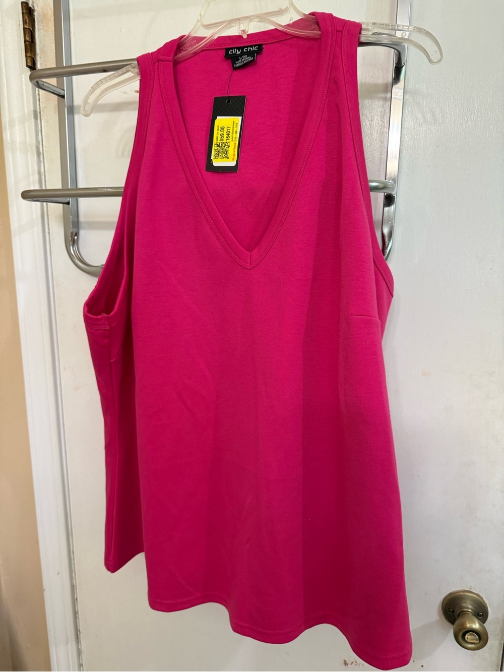 City Chic Sleeveless V-Neck Tank Top - Hot Pink